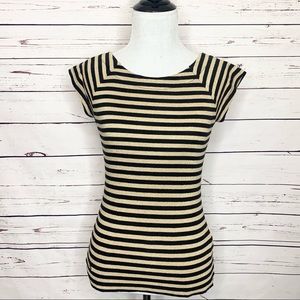Lauren Ralph Lauren Black & Gold Striped Short Sleeve Blouse Top Womens Size XSP